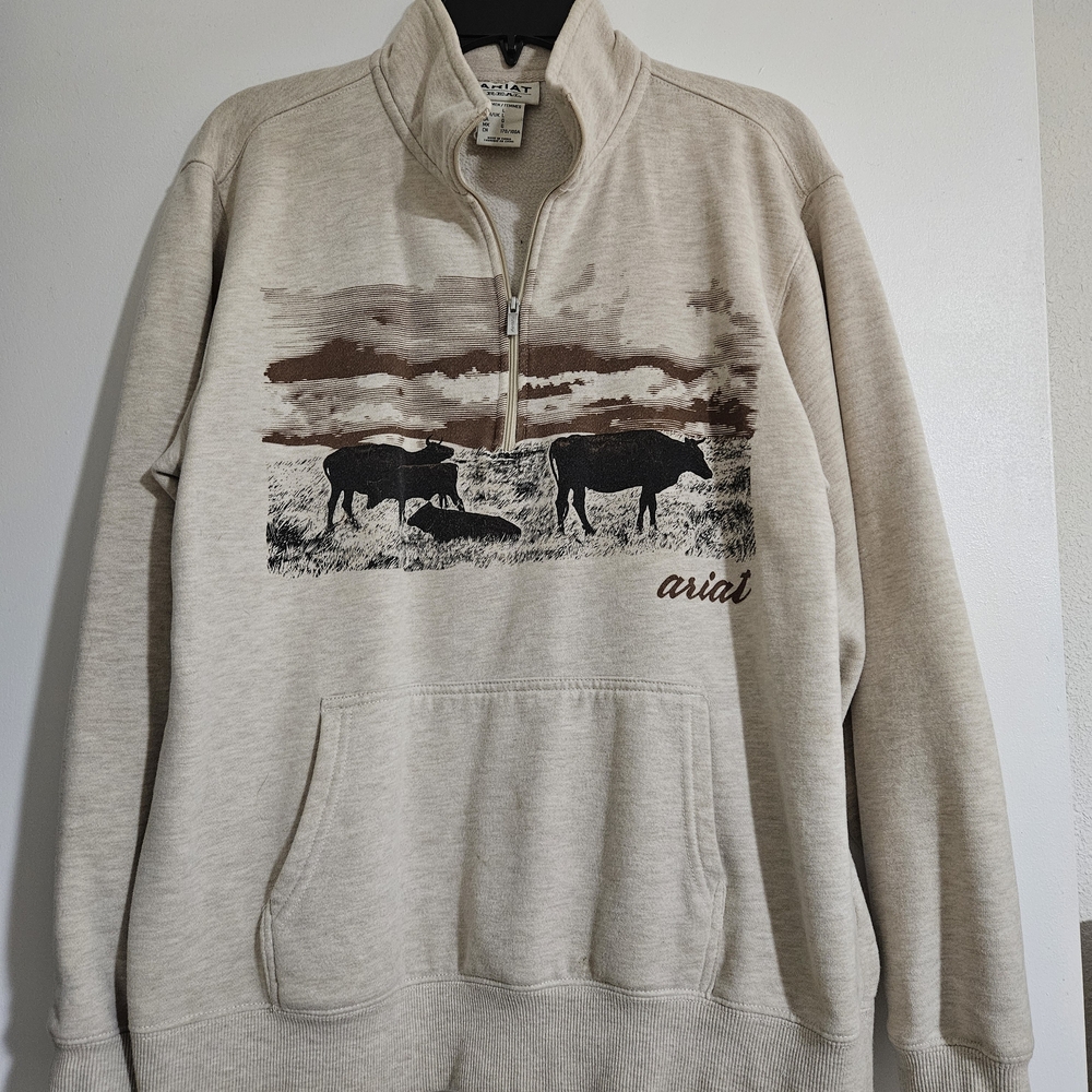 Ariat Cream Cow Print Quarterzip Sweatshirt